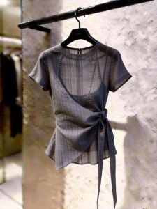 Elegant French Design Wrap Top Women Summer