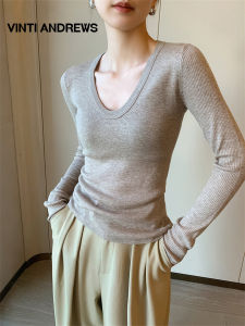 Gray Slim Fit U-Neck Sweater