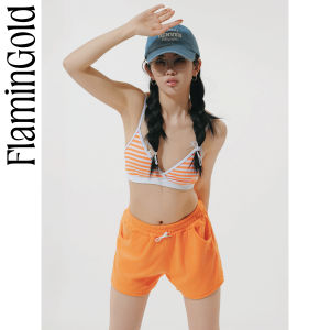 FlaminGold Teen Girls Sporty Three-Piece Swimsuit with Towel Circle Bikini Briefs Thermal Spa Swimwear V-Neck No Steel Support