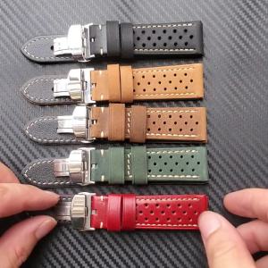 Breathable Top Grain Leather Watchband 20mm 22mm 24mm Vintage Cowhide Strap For Samsung Galaxy Watch 4 3 Bracelet Replacement