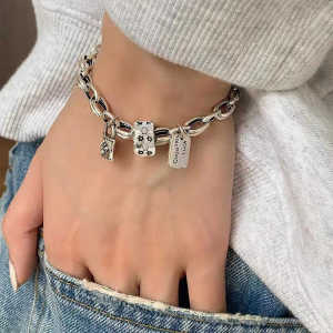 Retro Presbyopic Lock Head Thai Silver Bracelet Female Thick Type National Trendy Style Fashion Stylish Distressed Hip Hop Bracelet Hand Jewelry