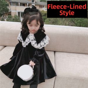 Velvet Long Sleeve Girls Dress 1pc