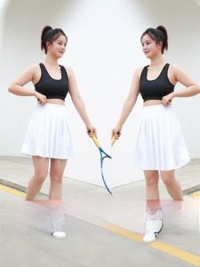 White Fitness Midi Skirt Pleated Running Dance Sporty High Waist Polyester Blend Quick Dry Black A-Line Skirt for plus Size