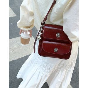 Túi Đeo Chéo Màu Đỏ Rượu Vang Thời Trang Mùa Hè Cho Nữ Túi Đeo Vai Đơn Túi Vuông Nhỏ Túi Điện Thoại Di Động Cao Cấp Túi Đeo Chéo Mềm