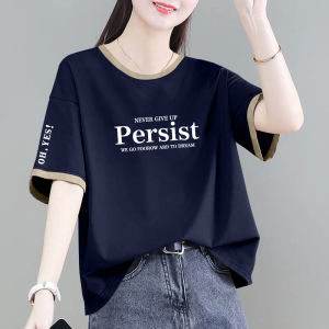 Kaus Lengan Pendek Katun Murni untuk Wanita Longgar Gaya Musim Panas Versi Korea Bodysuit Blok Warna Desain Anti Penuaan Muda