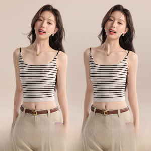 Miiow | Cat Woman Striped Strap Vest Women Inner Wear Summer No Bra One Piece Belly Baring Beautiful Back Side Breast Covering