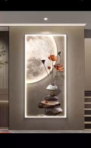 Tranh Điện Tranh Hoa Sen Tranh Treo Tường Pha Lê Khung Hợp Kim Cao Cấp Tích Hợp LED