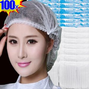 100Pcs/Pack Disposable Hair Head Covers Net Bouffant Dustproof Anti Dust Caps Breathable Hats Kitchen Non Woven Fabric Dust Strip Hat Cooking