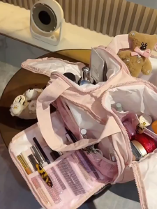 Double Opening Cosmetic Storage Bag Travel Cosmetics Toiletries Organizer Bag Large Capacity Wide Mouth Travel Portable Compartment Storage Bag