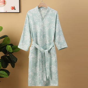 ความยาวปานกลางเสื้อคลุมอาบน้ําผ้าฝ้ายสําหรับสตรีและผู้ชาย Quick-Drying ผ้าลินินเหมือนผ้าปูที่นอนผ้าพันคอผ้าพืช Florals Design