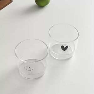 แก้วน้ํา แฮนด์เมด 300 มล ลายหน้ายิ้ม สไตล์เกาหลี สําหรับใส่นม โยเกิร์ต พูดดิ้ง