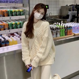 LIRENQING | Chic Stylish Milky Off-White Cable Knit Sweater