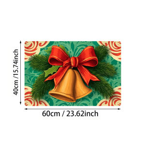 VIKAMA Christmas Themed Non Slip Absorbent Doormat Jingle Bells And Pine Branch Pattern Entrance Hallway Rug Festive Decor
