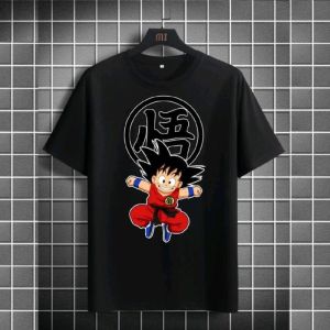 Bandai | 2025 Summer Dragon Ball Childhood Goku 100% Cotton Printed T-shirt Mens New Anime Printed Casual Japanese Loose Plus Size Y2k