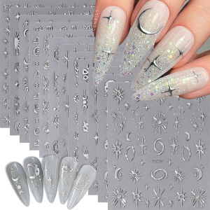 1Pcs 3D Bronzing Silver Star/Moon/Sun Nail Art Stickers Geometric Starlight Letter Y2K Nail Art Decor Decals DIY Manicure Slider