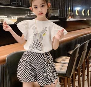 KYII Girls set two-piece Short Sleeve Round-neck top children Set kyii0153