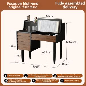 QUYUAN | Solid Wood Dressing Table Modern Minimalist Flip-top Desk Integrated