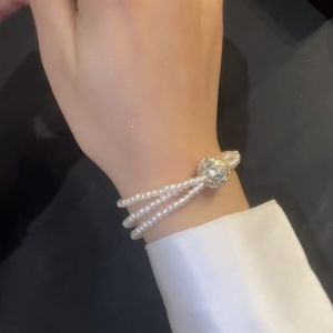 Trendy Gold Pearl Woven Chain Magnet Pendant Bracelet for Women 2022 New Design S925 Silver Fashion Jewelry Accessories