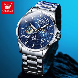 OLEVS 5538 Quartz Mens Watch Luxury Multi functional Waterproof Glowing Starry Sky and Lunar Phase Timing Code Watch Men Watch