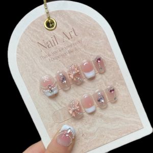 Handmade Wearable Nail Stickers 3D Butterfly Knot Pure Desire Blush White Enhancing Finished Product New 2024