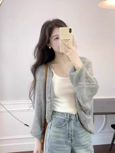 CHOEFULYN | Elegant Soft Gray Short Loose Knit Cardigan