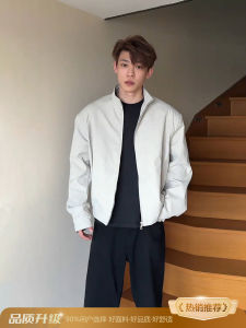 Cleanfit Mens Shoulder Padded Jacket Stand Collar Short Baseball Style American Retro Administrative Coat for Autumn Youth Fashion