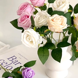 20Pcs Artificial Roses Flowers Fake Flower Decoration for Wedding Home Valentines Day Gift Bouquet Rose