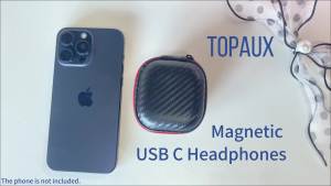 USB C Headphone Flat Desgin Bamboo Pattern Magnetic Earbuds in-Ear Noise Canceling Wired Earphone for iPhone 16 Pro Max 15 Plus Laptop Android Type C Headset for Samsung A16 S24 S23 A53 Z Flip 6 Blue