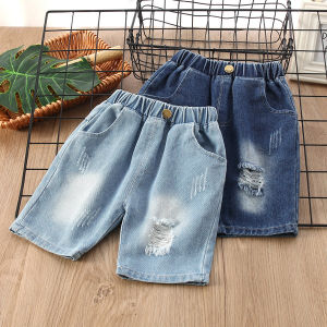 Summer New Korean Style Kids Jeans Shorts for Boys Baby Soft Worn out Five-Point Medium Pants Cotton Casual mid Waist