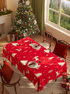 Rectangular Christmas Tablecloth Luxury Sensation Water-Resistant Cotton Linen Festival Splash-Proof Home Use Kitchen Dining Room