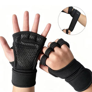 Fitness Workout Gloves for Men Women Non‑Slip Grip Palm Guard Adjustable Wrist Support Gym Gloves for Weightlifting Kettlebell