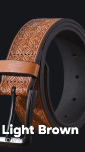 Sabuk Ikat Pinggang  CHN9 Brown Tusuk Kulit Sintetis Gesper Kepala Besi Black Fashion Formal Pria