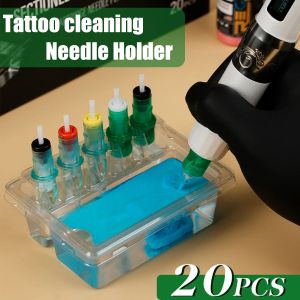 20PC Disposable Tattoo Needle Cleaning Holder Tattoo Cleaning Rack with Washing Cup Placement Rack Plastic Tattoo Needle Holder