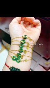 lắc tay nữ vàng tây mix charm đồng điếu ngọc cẩm thạch tự nhiên vòng tay đá phong thủy trang sức thiết kế đủ hóa đơn thẻ bảo hành