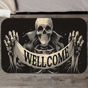 Vikama Halloween Skeleton Welcome Doormat Thảm Polyester Chống Thấm Nước Ngoài Trời Cho Phòng Ngủ Phòng Khách Thảm Trải Sàn Có Thể Giặt Bằng Máy