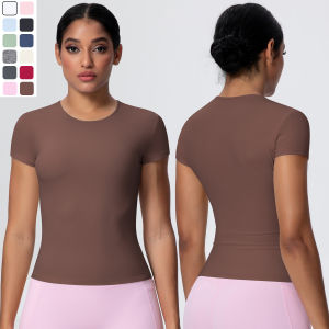Áo Thun Tập Yoga Thoáng Khí Nhanh Khô Dành Cho Nữ Áo Thun Thể Thao Chạy Bộ Ngắn Tay Tập Luyện Hàng Đầu Màu Trơn Tập Thể Dục Hàng Đầu