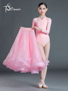 Childrens Pink V-neck Large Hem Long Sleeve Latin Dance
