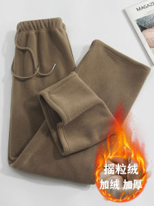 Womens Double-Sided Fleece Thickened Wide Leg Pants High Waist Straight Cut Winter Casual Trousers Korean Style Commute