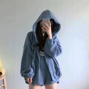 Joy Oneset Hoodie + Short Pants Korean Style Sweater Hoodie Wanita Tebal