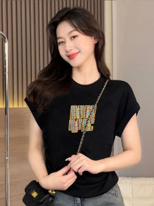 เสื้อยืดแขนสั้นผู้หญิงสไตล์เกาหลี ทรงเข้ารูป ลายพิมพ์ แฟชั่นฤดูร้อน 2024 ลำลอง เรียบง่าย ไม่ซ้ำใคร เสื้อผ้าทำงาน แขนสั้น คอกลม