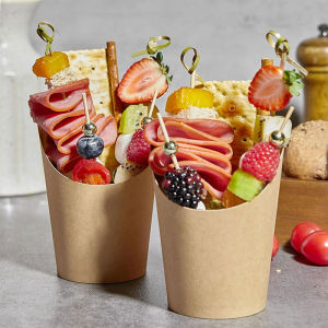 50/100pcs Charcuterie Cups And Cocktail Picks Disposable 12oz Kraft Paper Snack Cups Appetizer Cup Fruit Forks For Parties Decor
