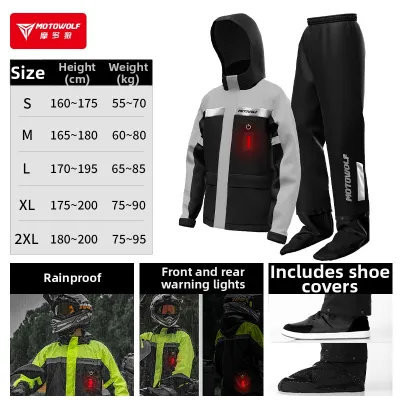 Motowolf | Waterproof Rain Suit for Riders LED Warning Light Anti-Storm