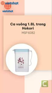 Ca Vuông Nhựa Trong Cao Cấp Hokori Dung Tích 1.8 L Đựng Nước Tiện Lợi
