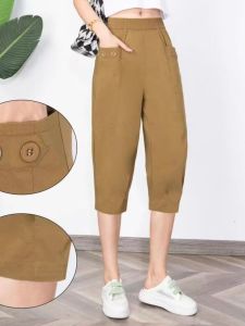 กางเกงขายาวทรงหลวมเอวสูงสไตล์เกาหลีสำหรับผู้หญิงในช่วงฤดูร้อน กางเกงขายาวทรงหลวมสไตล์ฮาราจูกุสำหรับผู้หญิงวัยกลางคน