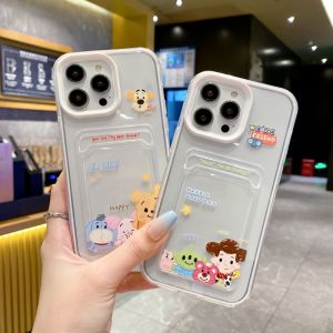 CrashStar 3 In 1 Transparent Cartoon Cute Shockproof Phone Case With Card Slot For iPhone 15 14 13 12 11 Pro Max Mini XS XR X 8 7 Plus + SE 2020 Silicone Ati-fall Phone Casing Cute Phone Cover Shell Hot Sale