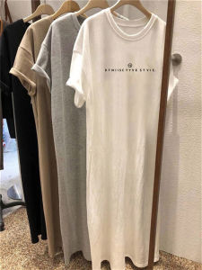 Loose Cotton White Short Sleeve T-Shirt Dress Women Summer Casual Large Size Shoulder Length Mid-Length Casual Dress