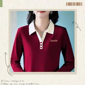 HUAXUNRAN | Spring & Autumn Fashionable Youthful Polo Collar Long Sleeve T-shirt for Plus Size Women