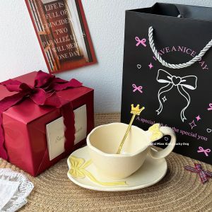 Ribbon Bow Ceramic Mug Set with Spoon