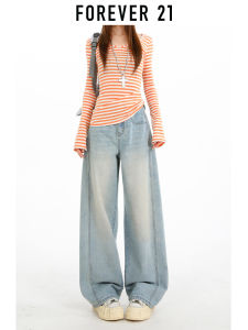 Forever21 | Quần Jeans Đenim Xòe Dưới Cao Cổ Vintage Phong Cách Rộng Rãi