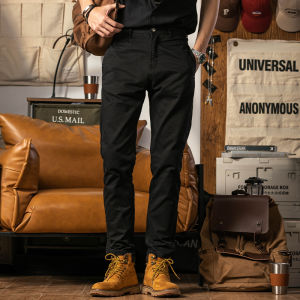 American Retro Casual Pants Mens Black Straight Cotton Workwear Long Trousers Spring Autumn Youth Wear Straight Leg Trousers